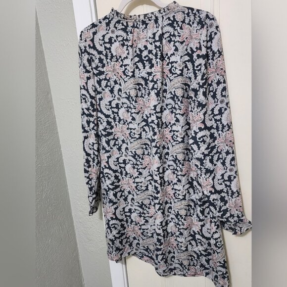 LOFT Women's Vine Ruffle Floral Paisley Split Neck Shirt Dress - Picture 12 of 16